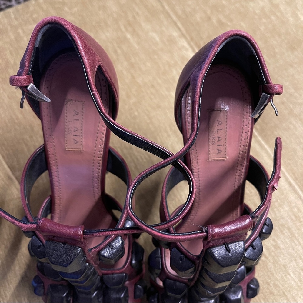 ALAIA Platform Burgundy Leather Sandals Sz 36 - Picture 3 of 6